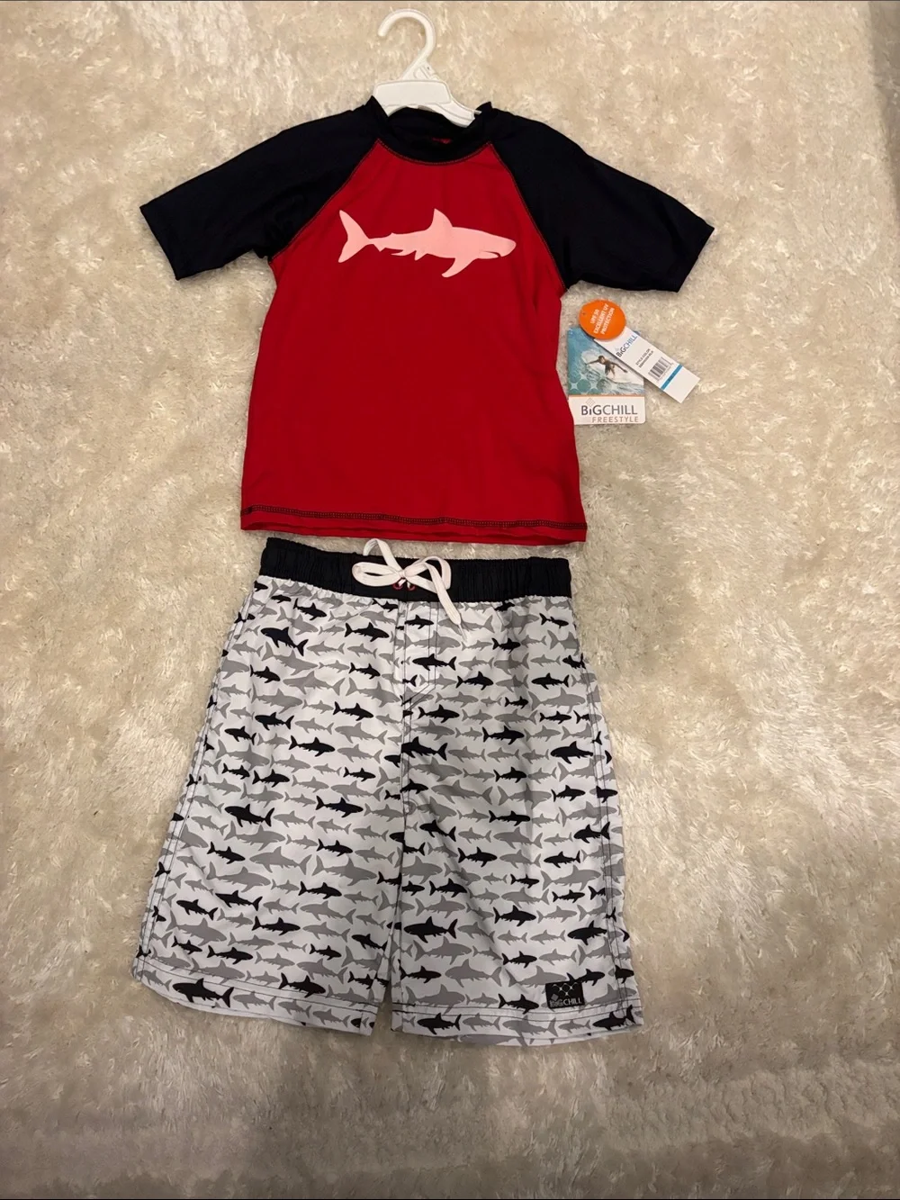 Big Chill Red & Black Shark Rashguard Swim Set - Picture 1 of 5
